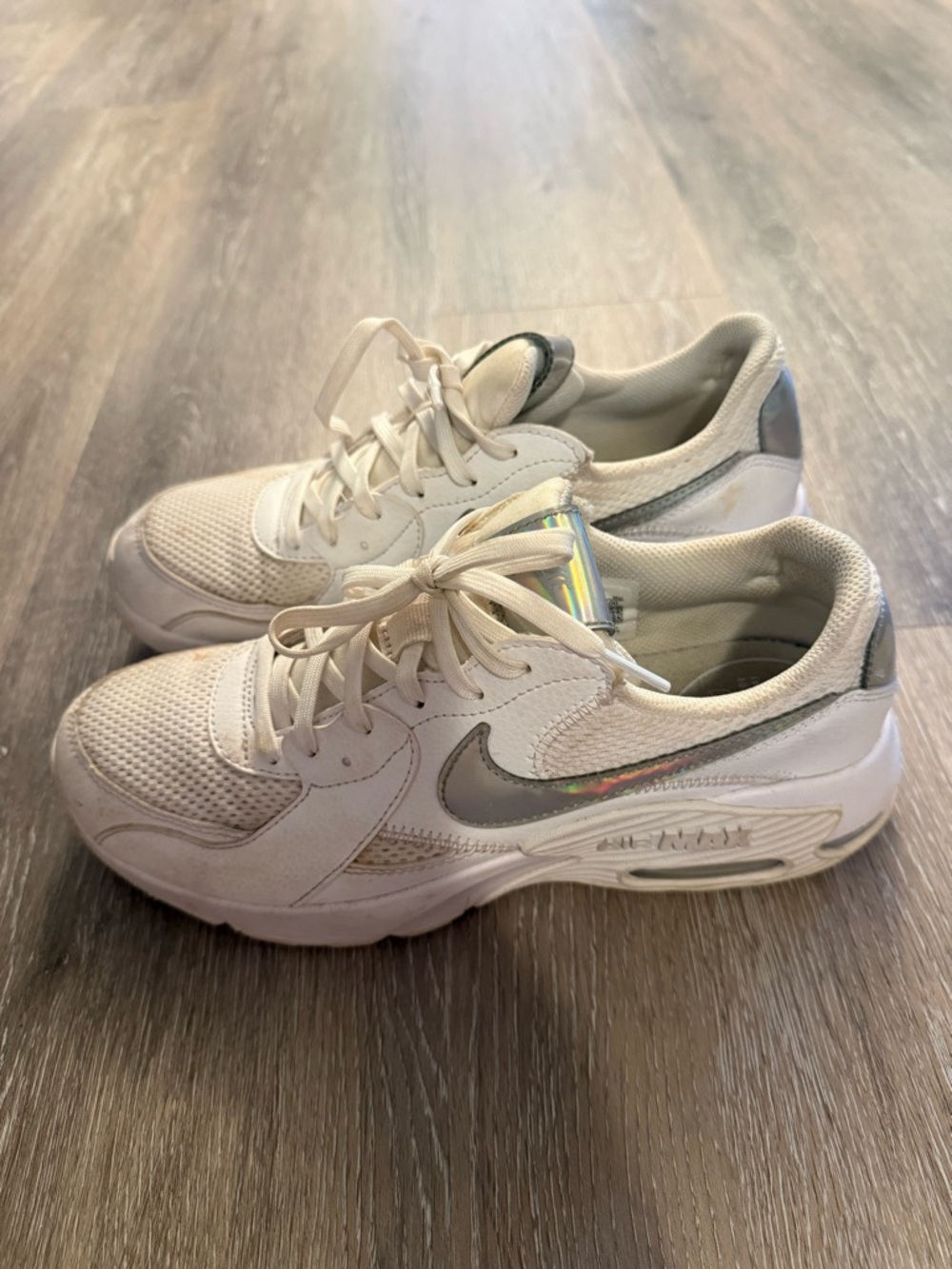 Nike Cream/White Air Max Sneakers with Iridescent Silver Swoosh